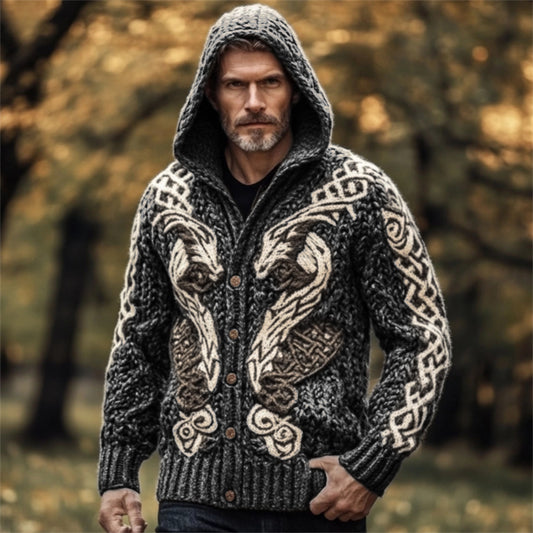 Men's Viking Wolf Celtic Chunky Hooded Cardigan elevenforest