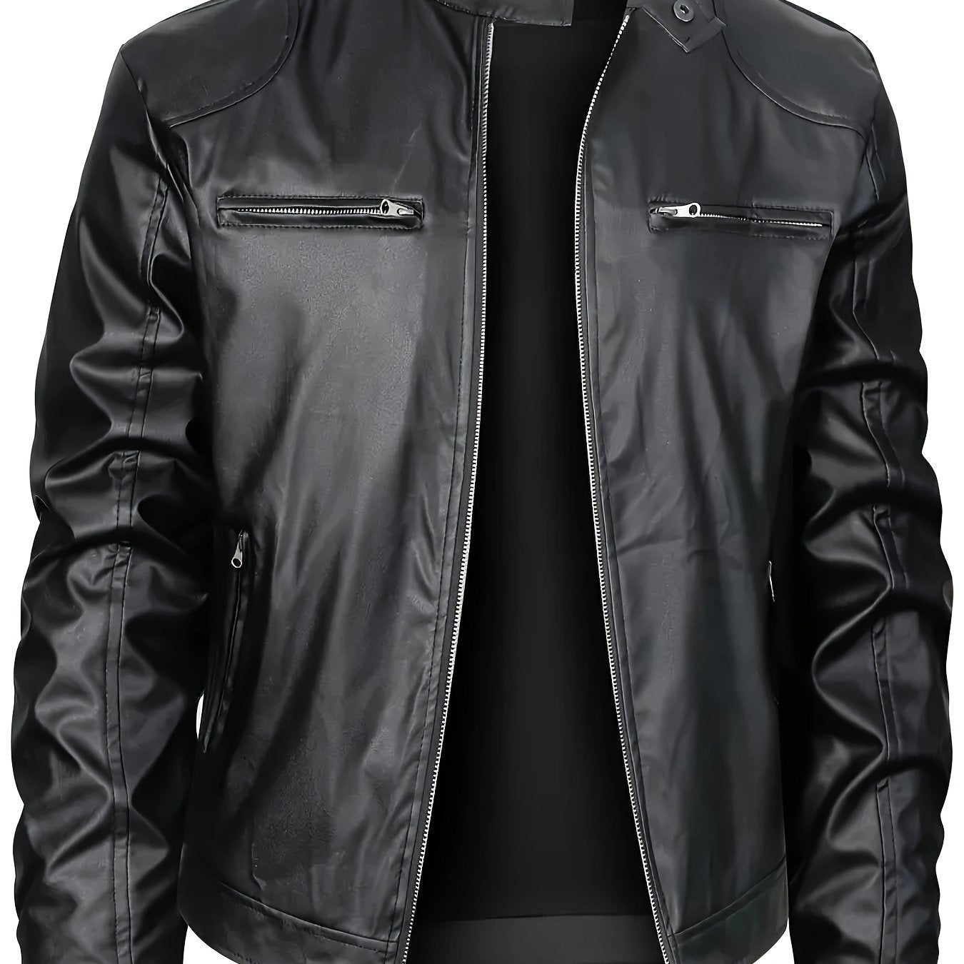 CM | Elegante chaqueta de piel de PU con bloques de color y diseño de cremallera múltiple