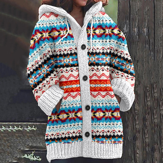 Vintage Tribal Geometric Knit Jacquard Sweater Cardigan elevenforest