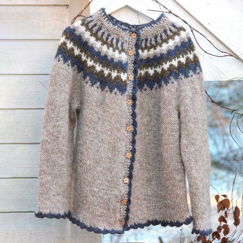 Vintage Icelandic Geometry Tribal Button Cozy Sweater Cardigan elevenforest