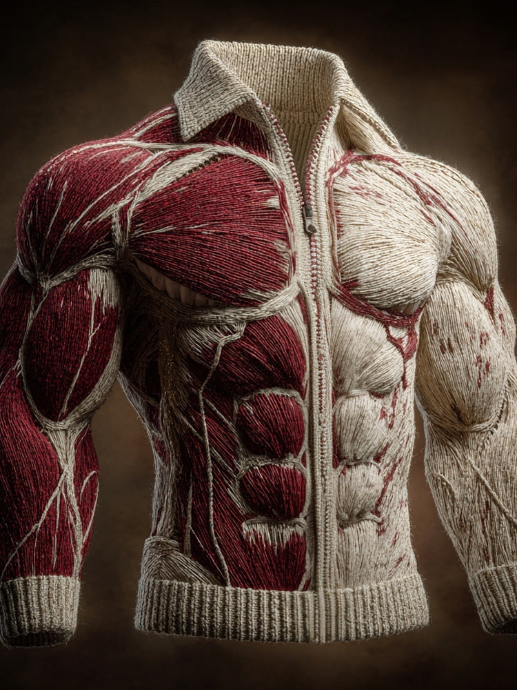 Men's Halloween Muscle Anatomy Art Zip Up Sweater Cardigan artswardrobe