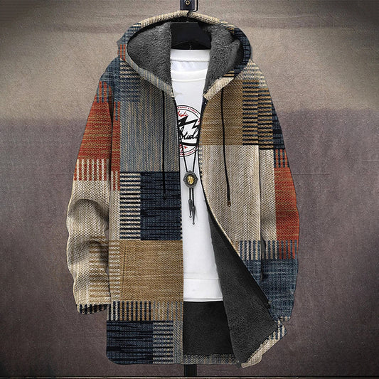 Men'S Retro Color Block Print Long Sleeve Cardigan Jacket elevenforest