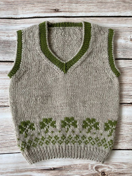 Men's Vintage Irish Shamrock Cozy Knit V Neck Vest elevenforest