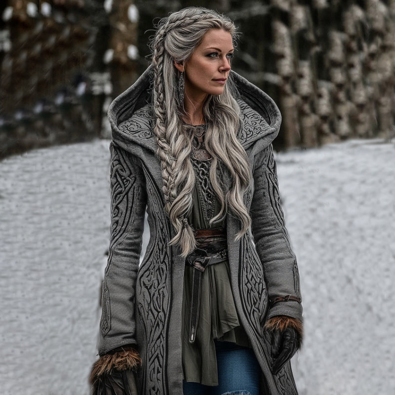 Women's Vintage Viking Tribal Celtic Pattern Art Cozy Long Cardigan artswardrobe