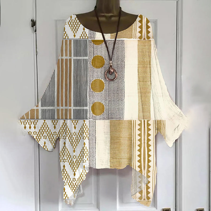Vintage Abstract Geometric Art Print Cotton And Linen Casual Shirt artswardrobe