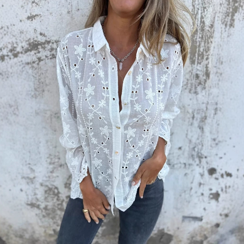 New Embroidered Lace Cotton Linen Women's Shirt artswardrobe
