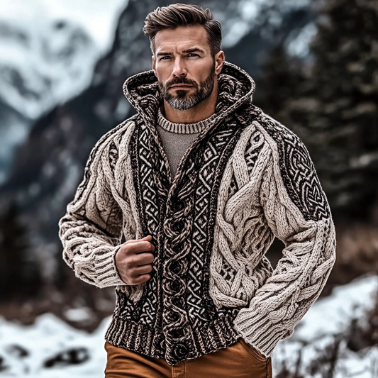 Men's Viking Celtic Jacquard Knit Comfort Cardigan Sweater elevenforest
