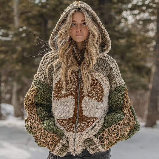Vintage Viking Celtic Knot Tree Of Life Hooded Cozy Cardigan artswardrobe