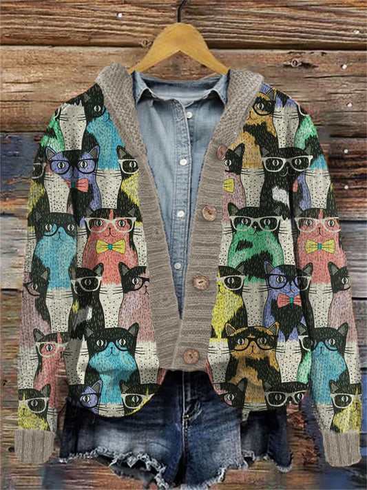 Colorful Cute Cats Embroidered Hooded Cardigan elevenforest