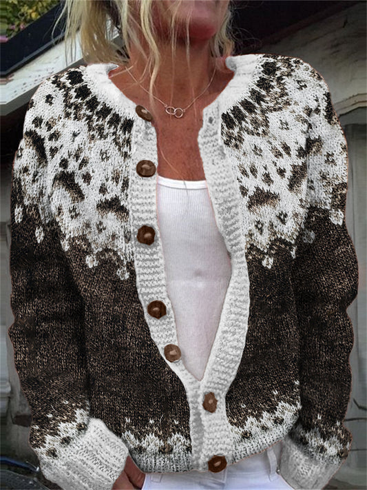 Paw Prints Inspired Icelandic Pattern Cozy Knit Cardigan elevenforest