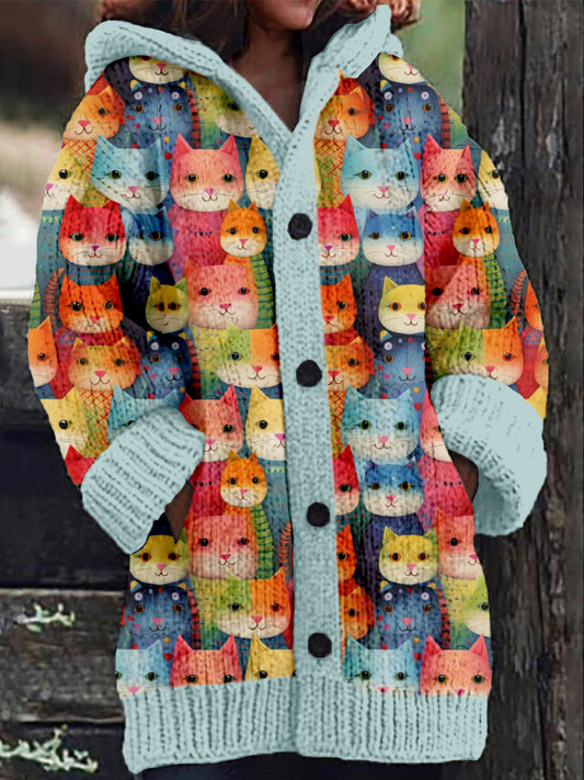 Cute Kitties Photo Shoot Pattern Cozy Hooded Cardigan elevenforest