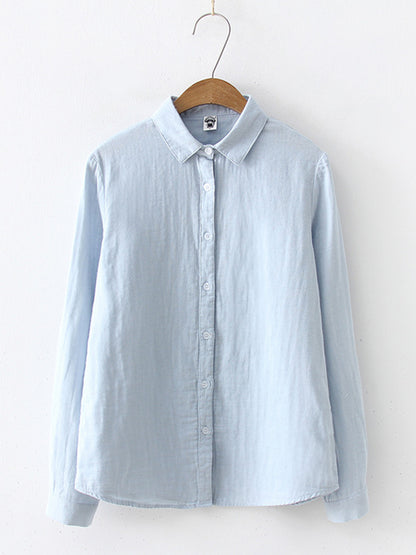 Comstylish Women's Simple Solid Color Linen Blend Classic Shirt
