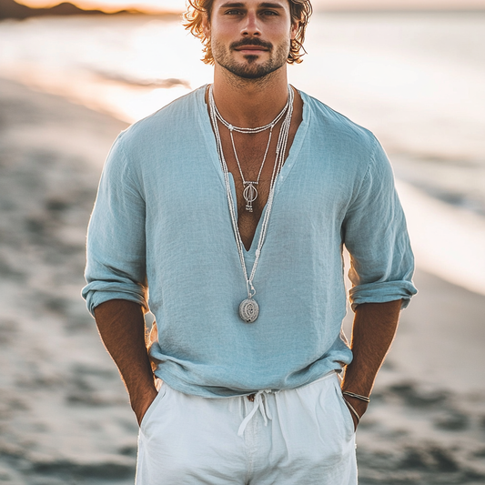 Men's Casual Fashion Solid Color Cotton And Linen Basic Shirt artswardrobe