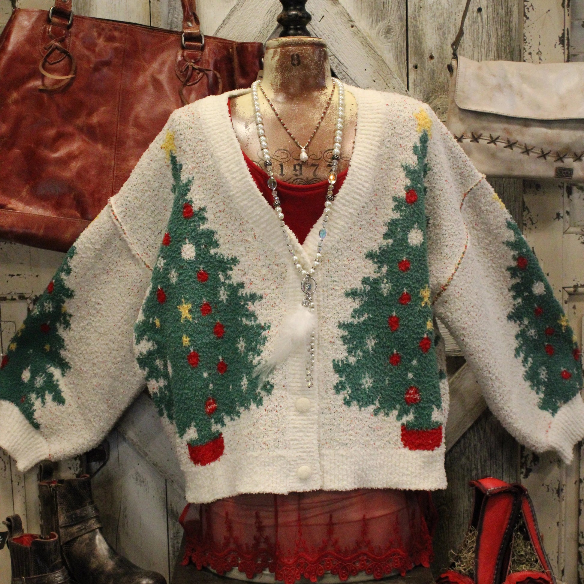 Cute Christmas Tree Jacquard Vintage Knit Cardigan artswardrobe