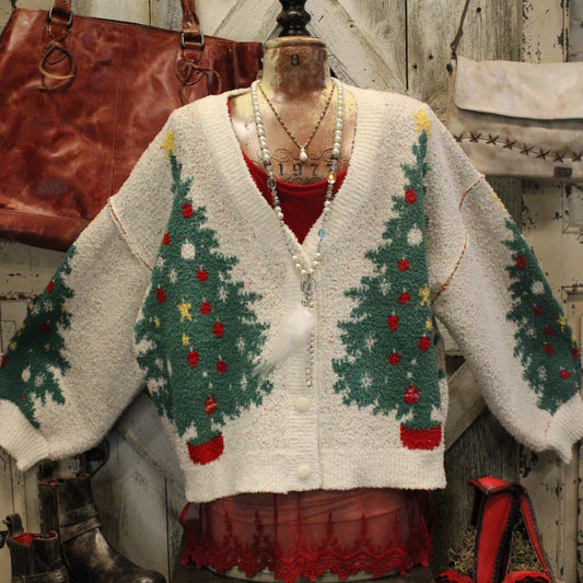 Cute Christmas Tree Jacquard Vintage Knit Cardigan artswardrobe