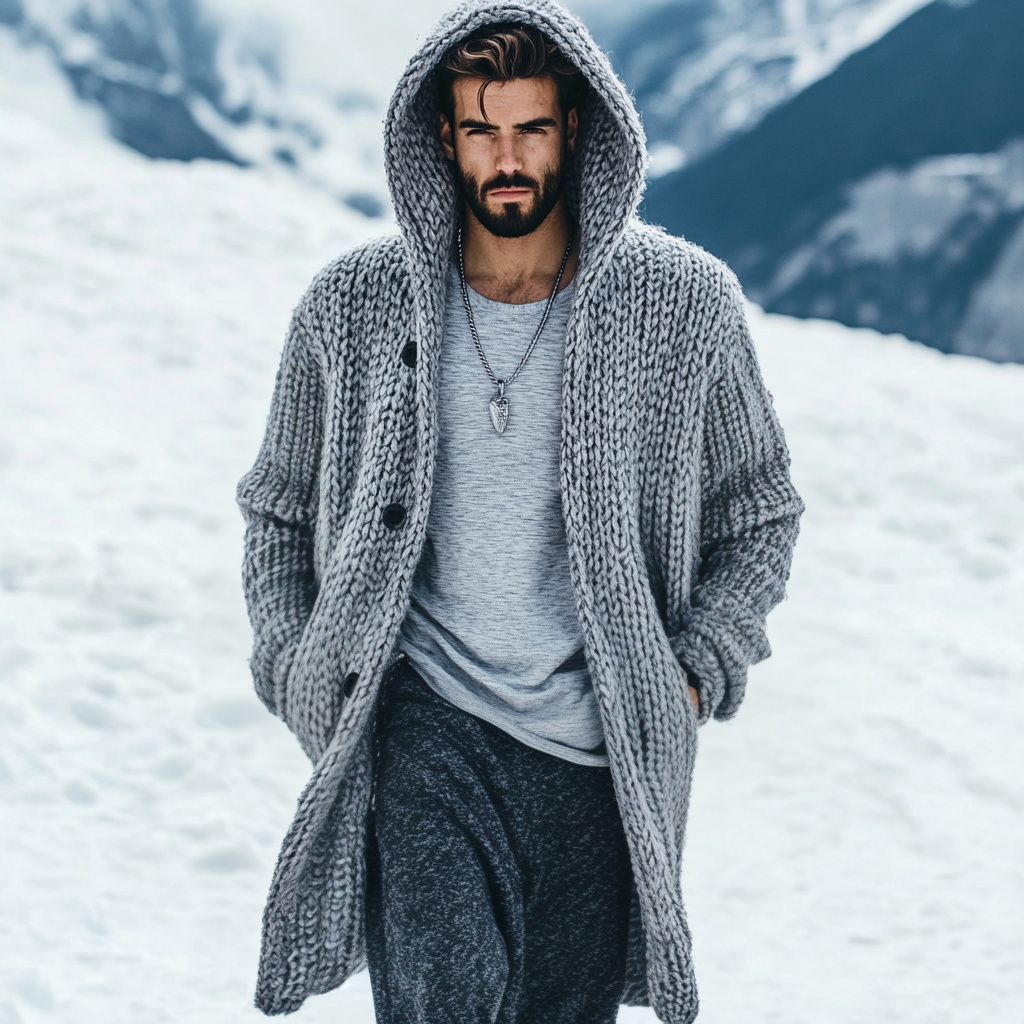 Vintage Jacquard Chunky Knit Mid-Length Button Cardigan elevenforest