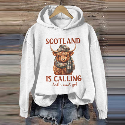 Comstylish Vintage Scotland Travel Highlands Print Casual Hoodie