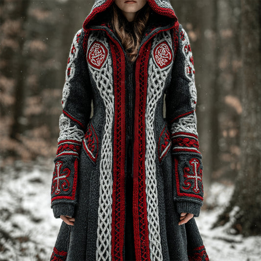 Halloween Gothic Art Women's Knitted Hooded Long Cardigan artswardrobe