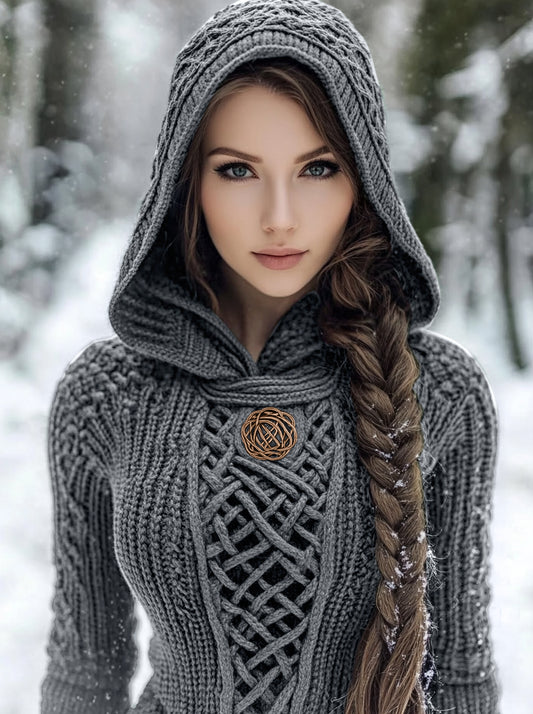 Women's Viking Style Knitted Cozy Hooded Sweater elevenforest