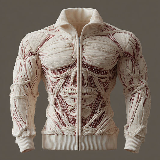 Men's Muscle And Skull Art Knit Zippered Jacket artswardrobe