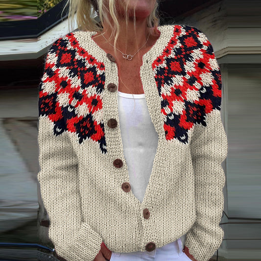 Vintage Icelandic Geometric Design Jacquard Warm Sweater Cardigan elevenforest
