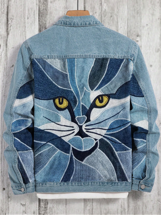 Cat Face Patchwork Denim Jacket elevenforest