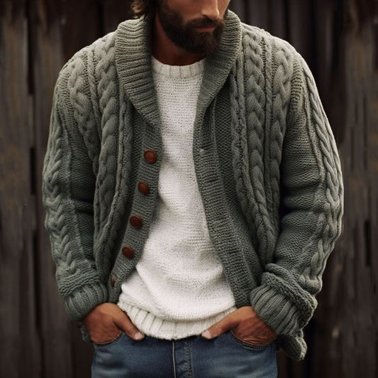 Men's Vintage Braided Lapel Button Down Sweater artswardrobe