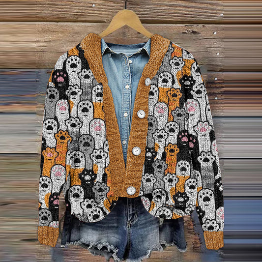 Colorful Cats Pattern Cozy Hooded Cardigan elevenforest