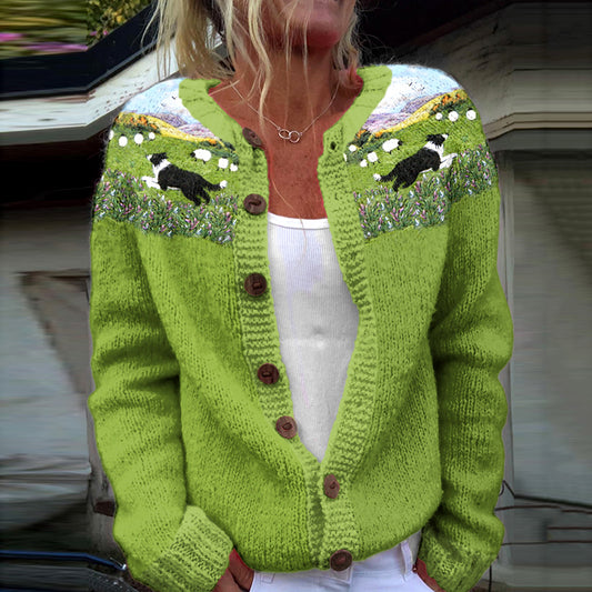 Vintage Shepherd Dog Art Casual Knitted Cardigan elevenforest