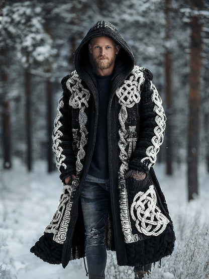 Men's Viking Intricate Celtic Knot Colorblock Pocket Mid-length Cardigan Sweater artswardrobe