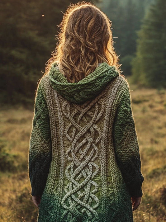 Women's Celtic Knot Contrast Color Knit Hooded Cardigan elevenforest