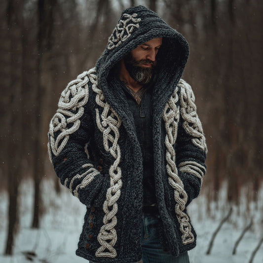 Men's Viking Celtic Knot Contrast Button Midi Cardigan Sweater artswardrobe