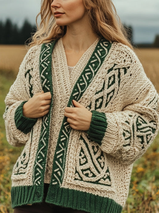 Women's Retro Irish Celtic Knot Cozy Knit Cardigan elevenforest