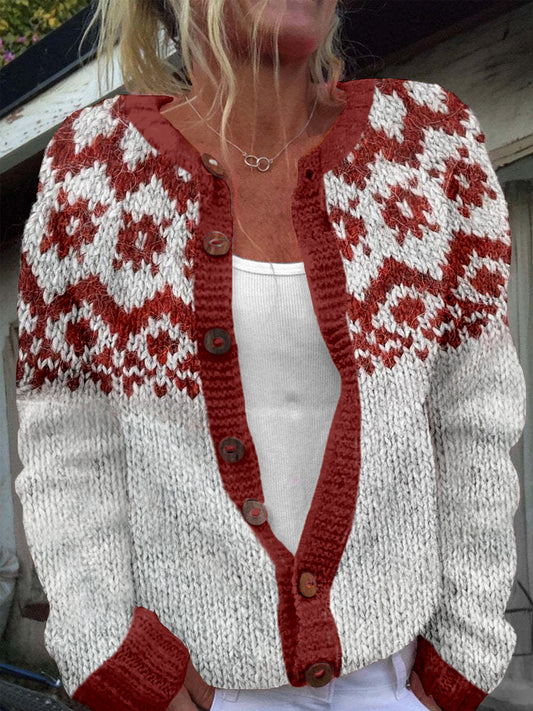 Vintage Icelandic Pattern Cozy Knit Cardigan elevenforest