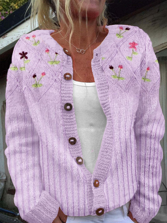 Elegant Flower Knit Art Cozy Knit Cardigan elevenforest