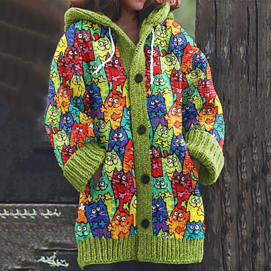 Lovely Cats World Pattern Cozy Cardigan Sweater elevenforest