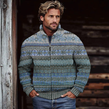 Men's Vintage Fairman Island Knit Jacquard Zip Sweater elevenforest
