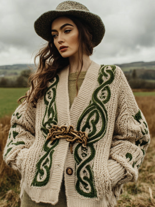 Women's Retro Irish Celtic Knot Cozy Knit Cardigan elevenforest