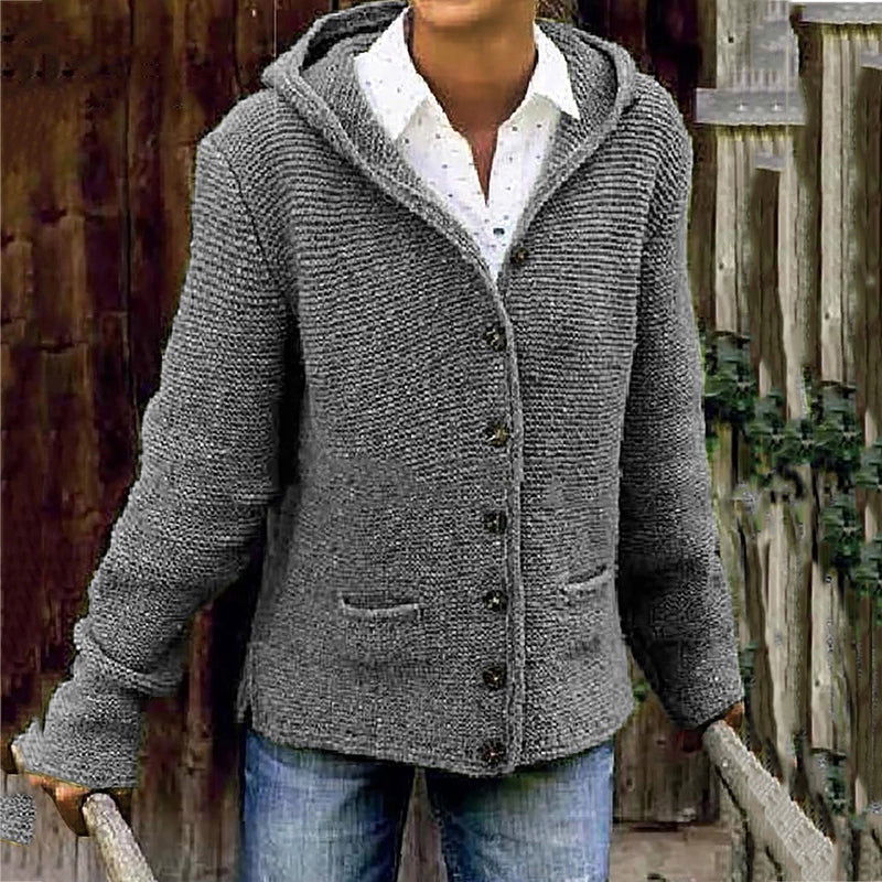 Vintage Double Pocket Hooded Solid Sweater Cardigan elevenforest