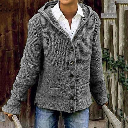 Vintage Double Pocket Hooded Solid Sweater Cardigan elevenforest