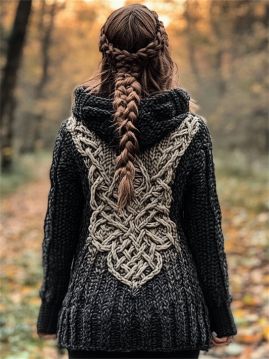 Vintage Mystical Celtic Knot Cozy Chunky Hooded Cardigan elevenforest