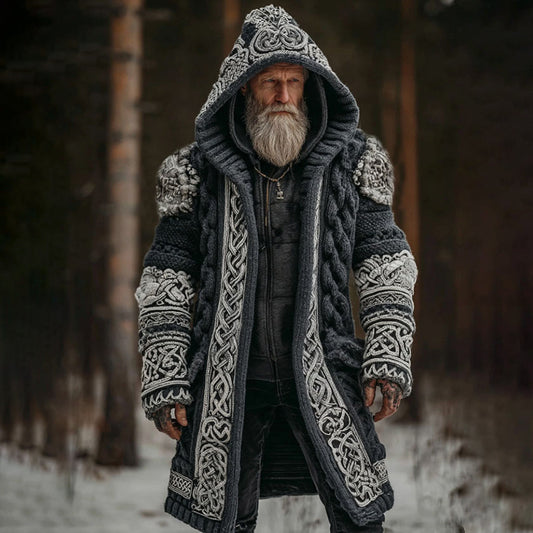 Men's Viking Celtic Knot Contrast Cozy Midi Cardigan Sweater artswardrobe