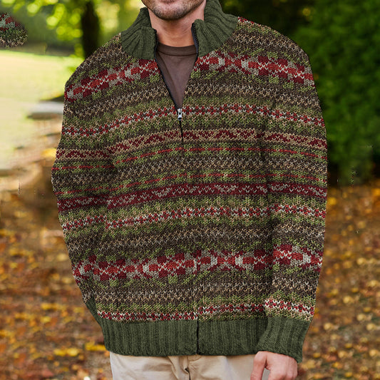 Mens Vintage Fair Isle Knitted Art Cardigan Sweater elevenforest