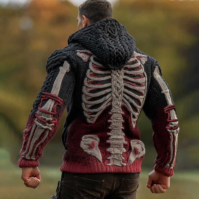 Halloween Scary Skeleton Human Anatomy Celtic Gradient Knit Zipper Up Hooded Cardigan artswardrobe