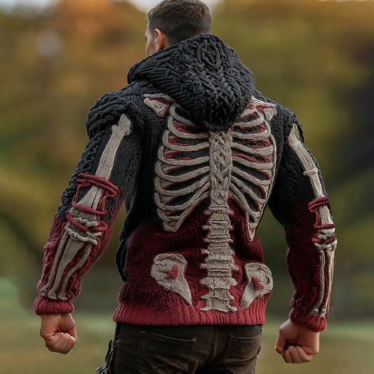 Halloween Scary Skeleton Human Anatomy Celtic Gradient Knit Zipper Up Hooded Cardigan artswardrobe