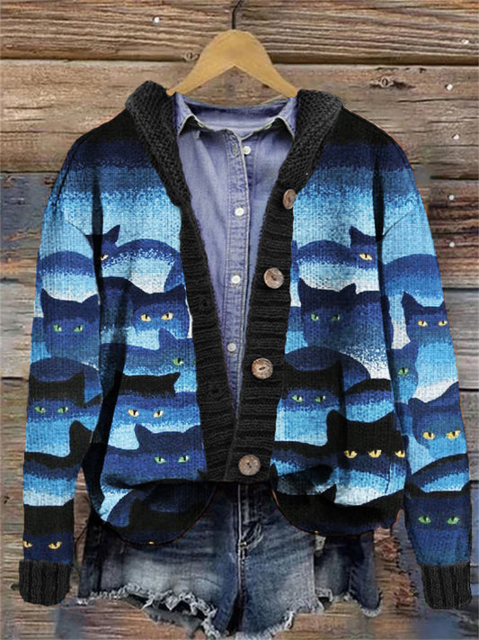 Gradient Cat Art Women's Cardigan elevenforest