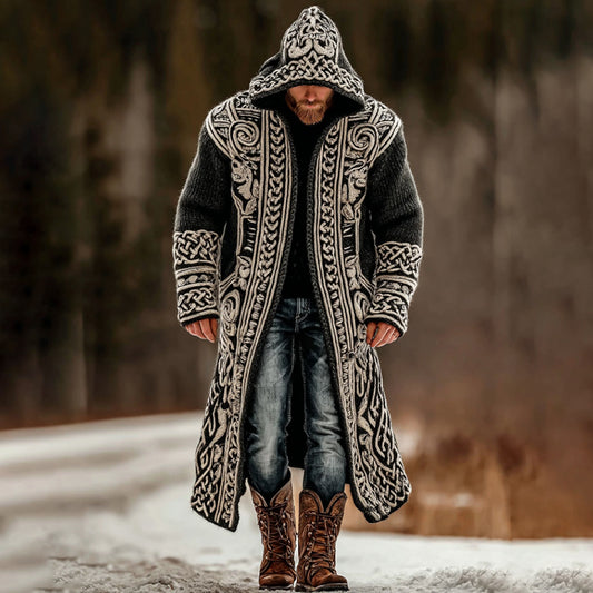 Men's Viking Celtic Knot Colorblock Mid-length Cardigan Sweater artswardrobe