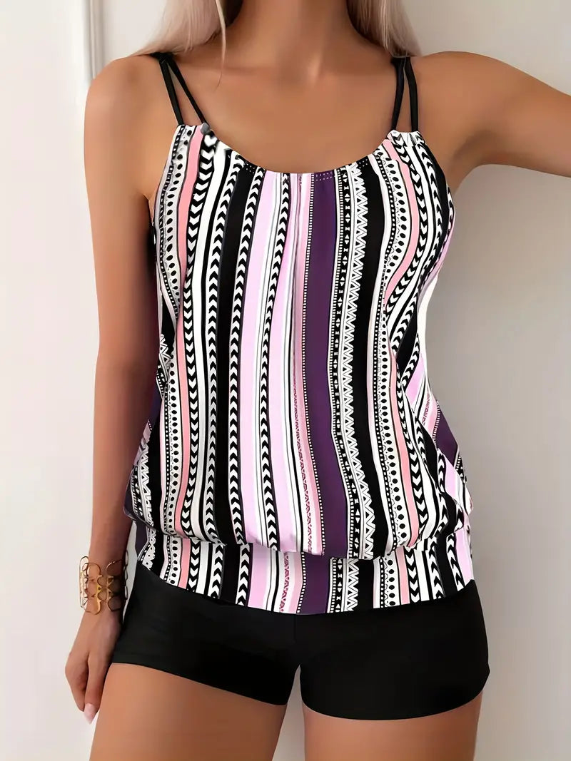 KL | Tankini a rayas con estampado