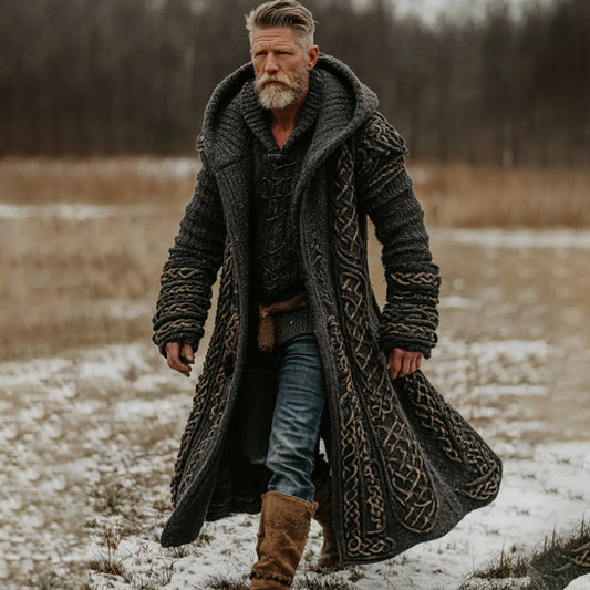 Men's Viking Celtic Knot Cozy Jacquard Cardigan Sweater artswardrobe