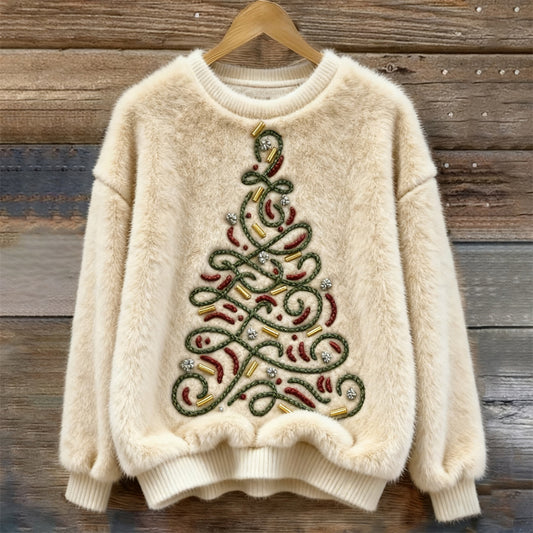 Christmas Tree Embroidered Women's Cozy Plush Sweater artswardrobe
